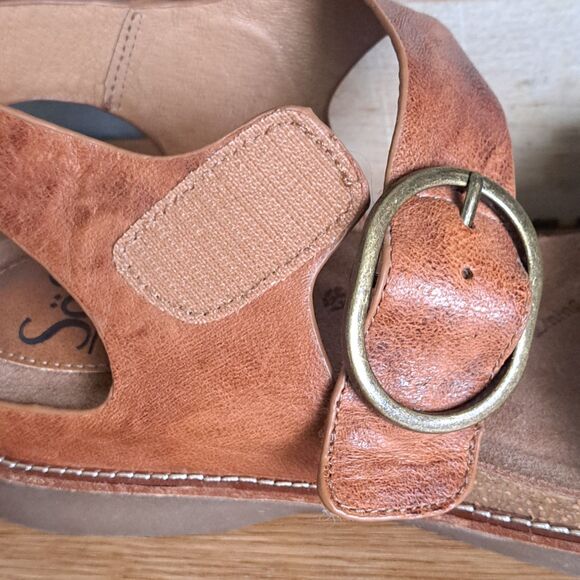 Sofft Bali Women’s 8.5 Brown Leather Strappy Sandals Tan Low Heel Ankle Strap - Picture 10 of 11